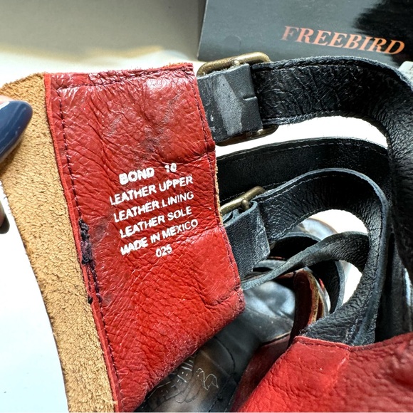 Freebird Bond Black Distressed Block Heel Sandals Multi Strap & Buckle Size 10 - Picture 14 of 16